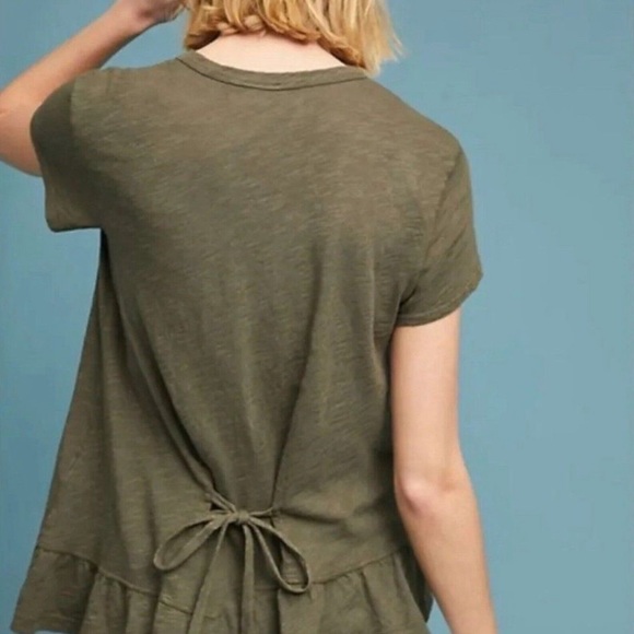 Anthro • Olive asymmetrical tie-back top ruffle size XS - Picture 3 of 10
